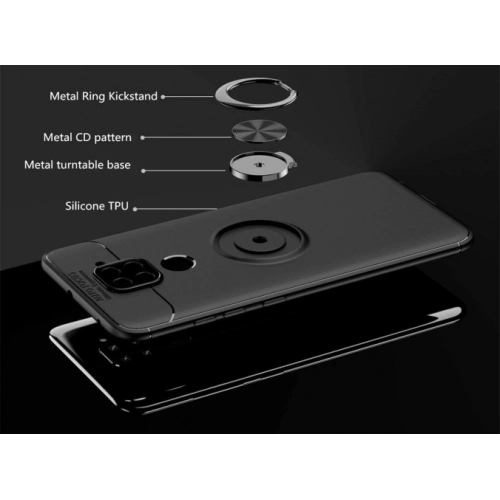 Xiaomi Redmi Note 9 Kılıf Renkli Silikon Yüzüklü Standlı Auto Focus Ravel Kapak - Siyah