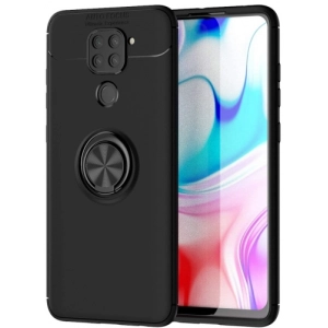 Xiaomi Redmi Note 9 Kılıf Renkli Silikon Yüzüklü Standlı Auto Focus Ravel Kapak - Siyah