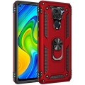 Xiaomi Redmi Note 9 Kılıf Silikon Zırhlı Standlı Yüzüklü Mıknatıslı Tank Kapak - Kırmızı