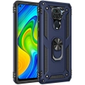 Xiaomi Redmi Note 9 Kılıf Silikon Zırhlı Standlı Yüzüklü Mıknatıslı Tank Kapak - Lacivert