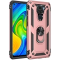 Xiaomi Redmi Note 9 Kılıf Silikon Zırhlı Standlı Yüzüklü Mıknatıslı Tank Kapak - Rose Gold
