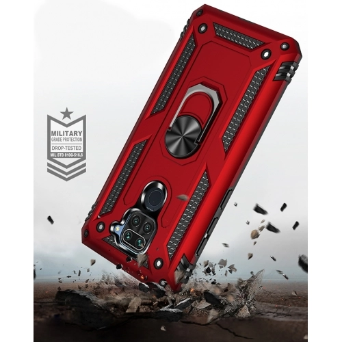 Xiaomi Redmi Note 9 Kılıf Silikon Zırhlı Standlı Yüzüklü Mıknatıslı Tank Kapak - Siyah