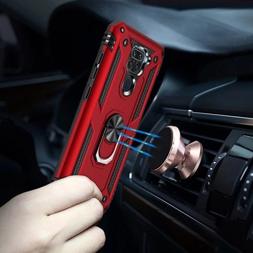 Xiaomi Redmi Note 9 Kılıf Silikon Zırhlı Standlı Yüzüklü Mıknatıslı Tank Kapak - Siyah