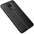 Xiaomi Redmi Note 9 Kılıf Deri Görünümlü Lüks Parmak İzi Bırakmaz Niss Silikon Kapak - Siyah