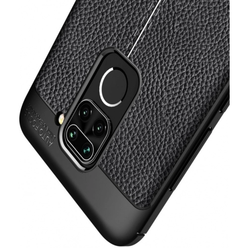 Xiaomi Redmi Note 9 Kılıf Deri Görünümlü Lüks Parmak İzi Bırakmaz Niss Silikon Kapak - Siyah