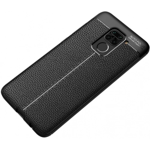Xiaomi Redmi Note 9 Kılıf Deri Görünümlü Lüks Parmak İzi Bırakmaz Niss Silikon Kapak - Siyah