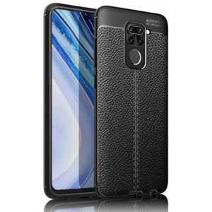 Xiaomi Redmi Note 9 Kılıf Deri Görünümlü Lüks Parmak İzi Bırakmaz Niss Silikon Kapak - Siyah