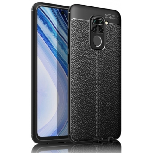 Xiaomi Redmi Note 9 Kılıf Deri Görünümlü Lüks Parmak İzi Bırakmaz Niss Silikon Kapak - Siyah