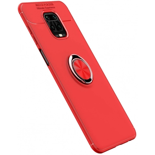 Xiaomi Redmi Note 9 Pro Kılıf Renkli Silikon Yüzüklü Standlı Auto Focus Ravel Kapak - Kırmızı