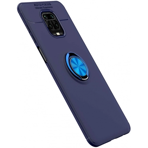 Xiaomi Redmi Note 9 Pro Kılıf Renkli Silikon Yüzüklü Standlı Auto Focus Ravel Kapak - Mavi
