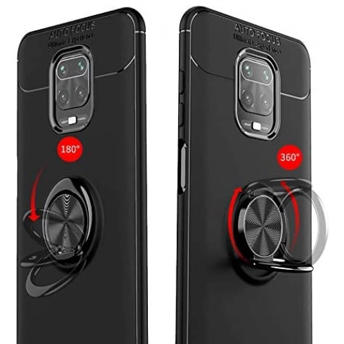 Xiaomi Redmi Note 9 Pro Kılıf Renkli Silikon Yüzüklü Standlı Auto Focus Ravel Kapak - Siyah
