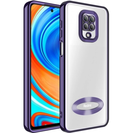 Xiaomi Redmi Note 9 Pro Kılıf Kamera Lens Korumalı Şeffaf Renkli Logo Gösteren Parlak Kapak - Koyu Mor