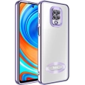 Xiaomi Redmi Note 9 Pro Kılıf Kamera Lens Korumalı Şeffaf Renkli Logo Gösteren Parlak Kapak - Lila
