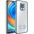 Xiaomi Redmi Note 9 Pro Kılıf Kamera Lens Korumalı Şeffaf Renkli Logo Gösteren Parlak Kapak - Mavi