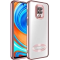Xiaomi Redmi Note 9 Pro Kılıf Kamera Lens Korumalı Şeffaf Renkli Logo Gösteren Parlak Kapak - Rose Gold