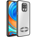 Xiaomi Redmi Note 9 Pro Kılıf Kamera Lens Korumalı Şeffaf Renkli Logo Gösteren Parlak Kapak - Siyah
