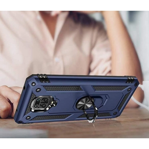 Xiaomi Redmi Note 9 Pro Kılıf Silikon Zırhlı Standlı Yüzüklü Mıknatıslı Tank Kapak - Gümüş