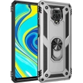 Xiaomi Redmi Note 9 Pro Kılıf Silikon Zırhlı Standlı Yüzüklü Mıknatıslı Tank Kapak - Gümüş
