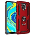 Xiaomi Redmi Note 9 Pro Kılıf Silikon Zırhlı Standlı Yüzüklü Mıknatıslı Tank Kapak - Kırmızı