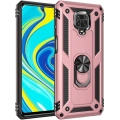 Xiaomi Redmi Note 9 Pro Kılıf Silikon Zırhlı Standlı Yüzüklü Mıknatıslı Tank Kapak - Rose Gold