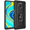 Xiaomi Redmi Note 9 Pro Kılıf Silikon Zırhlı Standlı Yüzüklü Mıknatıslı Tank Kapak - Siyah