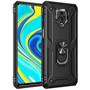 Xiaomi Redmi Note 9 Pro Kılıf Silikon Zırhlı Standlı Yüzüklü Mıknatıslı Tank Kapak - Siyah