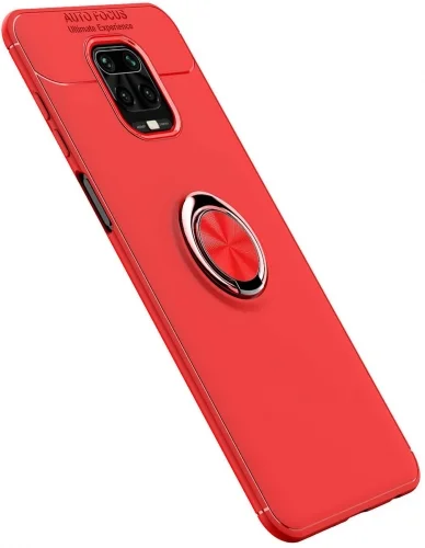 Xiaomi Redmi Note 9s Kılıf Auto Focus Serisi Soft Premium Standlı Yüzüklü Kapak - Kırmızı