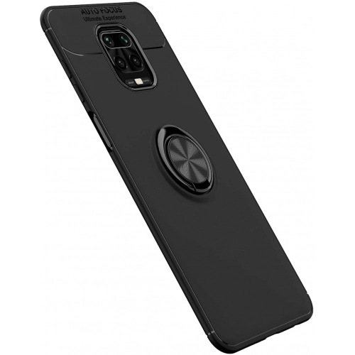Xiaomi Redmi Note 9s Kılıf Renkli Silikon Yüzüklü Standlı Auto Focus Ravel Kapak - Kırmızı - Siyah