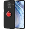 Xiaomi Redmi Note 9s Kılıf Renkli Silikon Yüzüklü Standlı Auto Focus Ravel Kapak - Kırmızı - Siyah