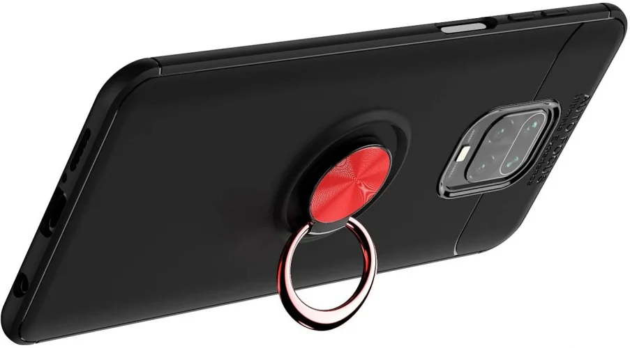 Xiaomi Redmi Note 9s Kılıf Auto Focus Serisi Soft Premium Standlı Yüzüklü Kapak - Kırmızı Siyah