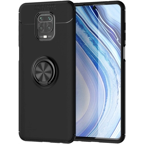 Xiaomi Redmi Note 9s Kılıf Renkli Silikon Yüzüklü Standlı Auto Focus Ravel Kapak - Siyah