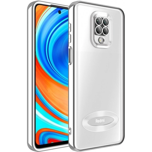 Xiaomi Redmi Note 9s Kılıf Kamera Lens Korumalı Şeffaf Renkli Logo Gösteren Parlak Kapak - Gümüş