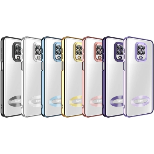 Xiaomi Redmi Note 9s Kılıf Kamera Lens Korumalı Şeffaf Renkli Logo Gösteren Parlak Kapak - Lila