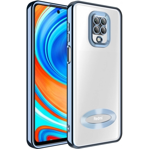 Xiaomi Redmi Note 9s Kılıf Kamera Lens Korumalı Şeffaf Renkli Logo Gösteren Parlak Kapak - Mavi