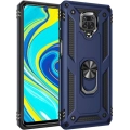 Xiaomi Redmi Note 9s Kılıf Silikon Zırhlı Standlı Yüzüklü Mıknatıslı Tank Kapak - Lacivert
