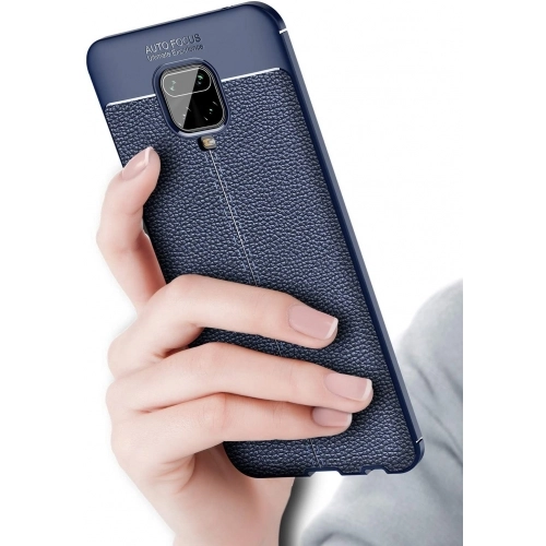 Xiaomi Redmi Note 9s Kılıf Deri Görünümlü Lüks Parmak İzi Bırakmaz Niss Silikon Kapak - Lacivert