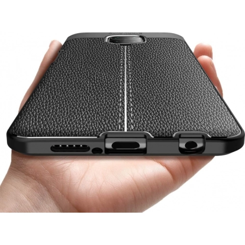 Xiaomi Redmi Note 9s Kılıf Deri Görünümlü Lüks Parmak İzi Bırakmaz Niss Silikon Kapak - Siyah