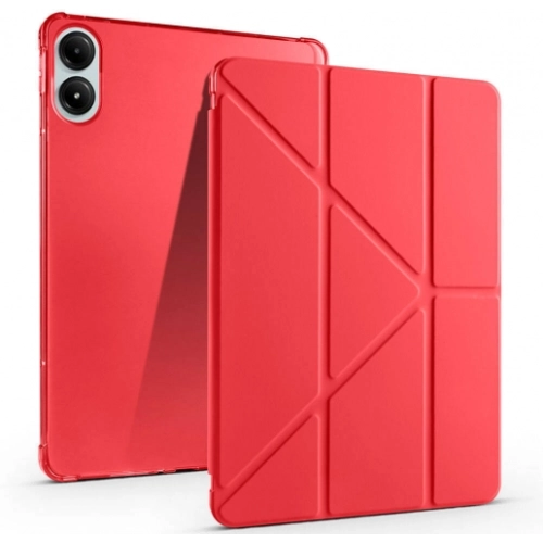 Xiaomi Redmi Pad Pro Tablet Kılıfı Standlı Tri Folding Kalemlikli Silikon Smart Cover - Kırmızı