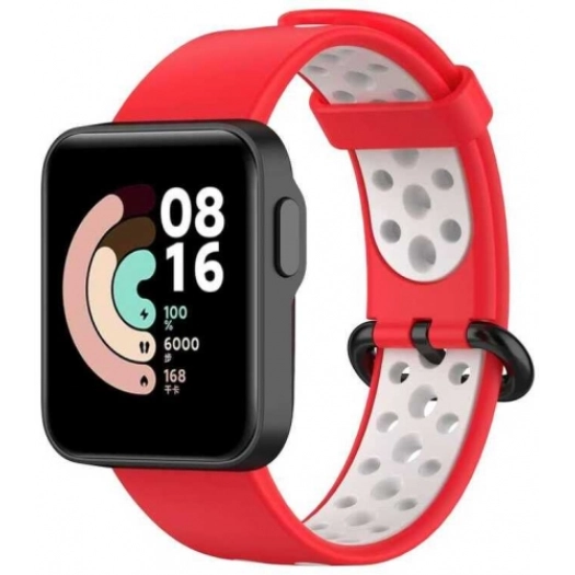 Xiaomi Redmi Watch 2 Lite Kordon Spor Silikon Delikli KRD-02 - Kırmızı-Beyaz