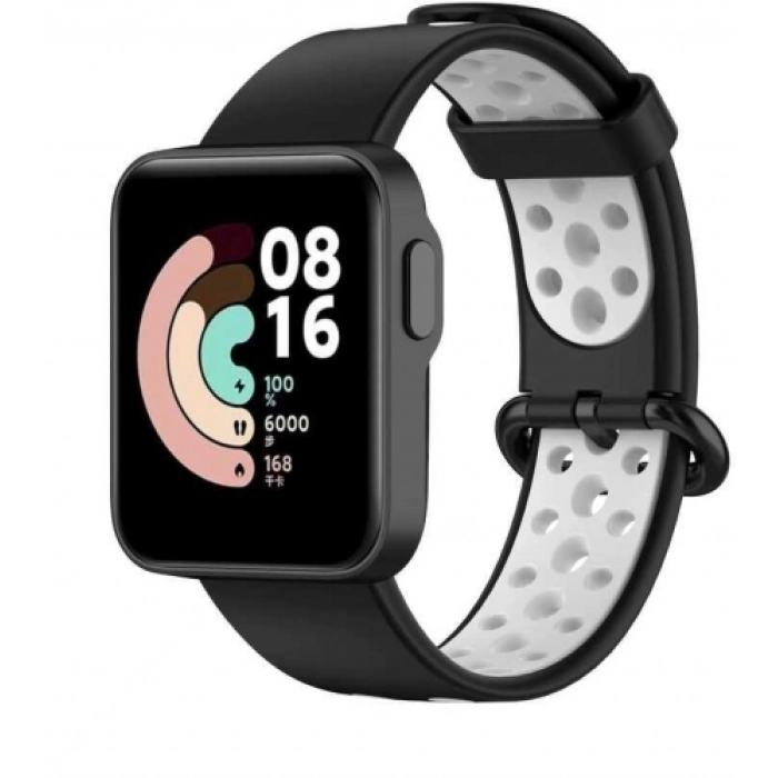 Xiaomi Redmi Watch 2 Lite Kordon Spor Silikon Delikli KRD-02 - Siyah - Beyaz