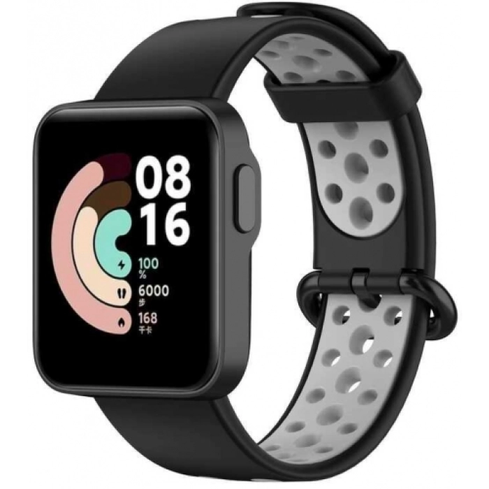 Xiaomi Redmi Watch 2 Lite Kordon Spor Silikon Delikli KRD-02 - Siyah-Gri