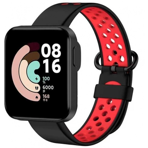 Xiaomi Redmi Watch 2 Lite Kordon Spor Silikon Delikli KRD-02 - Siyah-Kırmızı