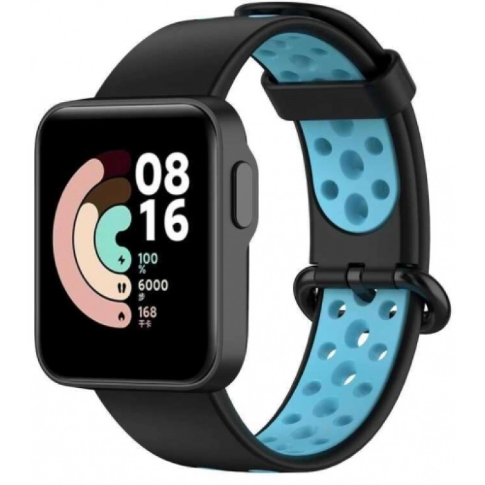 Xiaomi Redmi Watch 2 Lite Kordon Spor Silikon Delikli KRD-02 - Siyah-Mavi