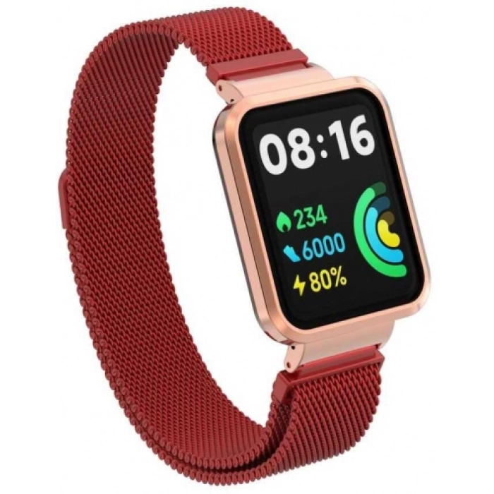 Xiaomi Redmi Watch 2 Lite Metal Örgülü Mıknatıslı Kordon KRD-58 - Kırmızı
