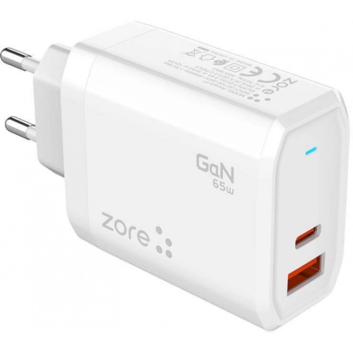 Zore Always-01 GaN Tech Type-C PD4.0 USB-A QC3.0 Hızlı Şarj Özellikli Seyahat Şarj Başlığı 65W - Beyaz