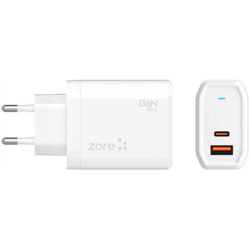 Zore Always-01 GaN Tech Type-C PD4.0 USB-A QC3.0 Hızlı Şarj Özellikli Seyahat Şarj Başlığı 65W - Beyaz