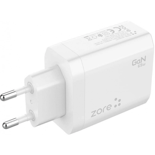 Zore Always-01 GaN Tech Type-C PD4.0 USB-A QC3.0 Hızlı Şarj Özellikli Seyahat Şarj Başlığı 65W - Beyaz