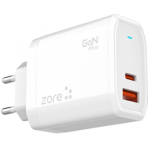 Zore Always-02 GaN Tech Type-C PD4.0 USB-A QC3.0 Hızlı Şarj Özellikli Seyahat Şarj Başlığı 45W - Beyaz