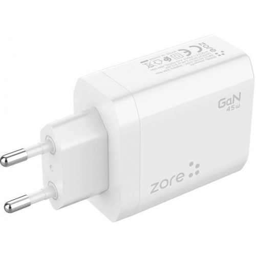 Zore Always-02 GaN Tech Type-C PD4.0 USB-A QC3.0 Hızlı Şarj Özellikli Seyahat Şarj Başlığı 45W - Beyaz