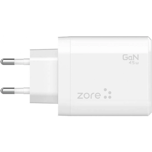 Zore Always-02 GaN Tech Type-C PD4.0 USB-A QC3.0 Hızlı Şarj Özellikli Seyahat Şarj Başlığı 45W - Beyaz